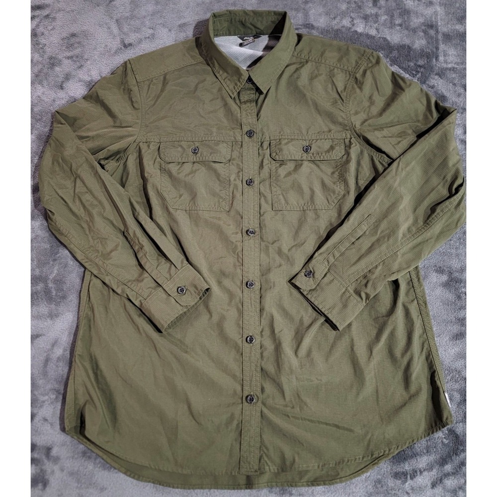 Eddie Bauer Shirt Women XL Green Travex Roll Tab Ripstop Vented Camping Hiking